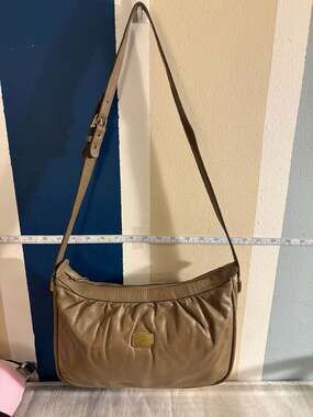 Etienne Aigner Vintage Tan Leather Ruched Shoulder Bag with Braided Lining